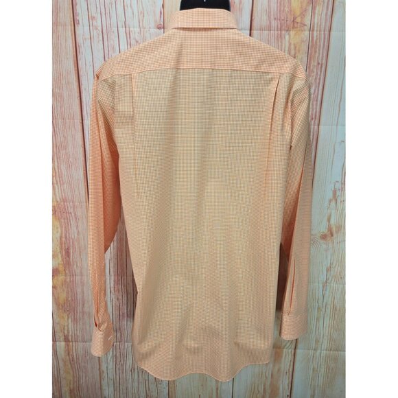 L.L. Bean Mens Wrinkle-Resistant Orange Check Dress Shirt Medium-Reg - Picture 2 of 7